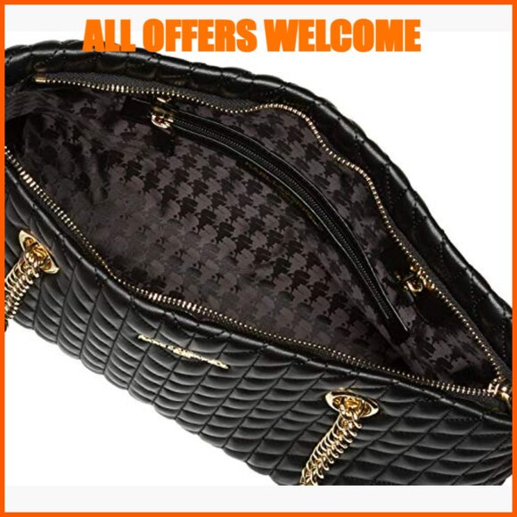 Leather Tote Bag with Chain Strap and Zipper Closure - Picture 5 of 7